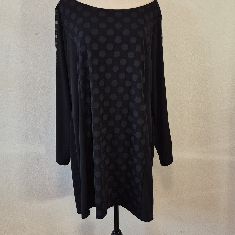 Style Co Tunic Type Dress Black Polka Dot Long Sleeve Scoop Women Sz 2X Stretch!